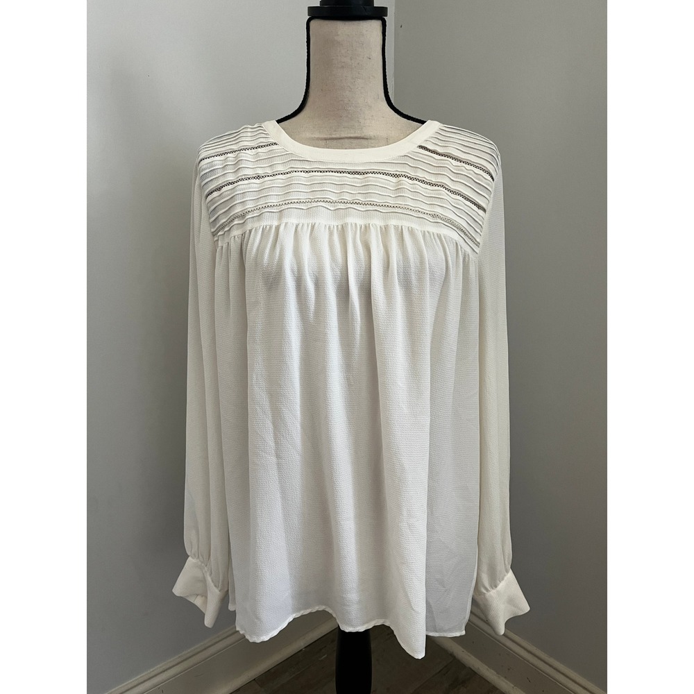 Vince Camuto Pintuck Blouse Large Boho Chic Office Preppy Minimalist Cottagecore